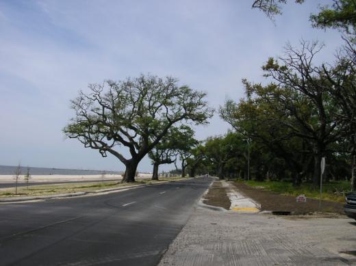Coast road in Gulfport showing ocean, MS