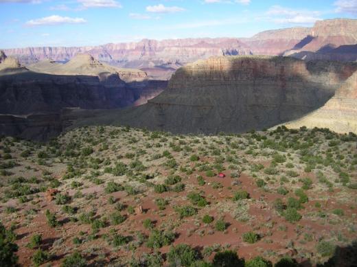 Horseshoe Mesa and tent, from above, Grand Canyon
