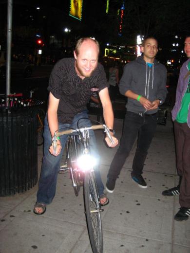 Cycling to the next party in downtown Minneapolis