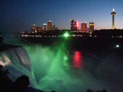 Niagara Falls and Canada at night, NY