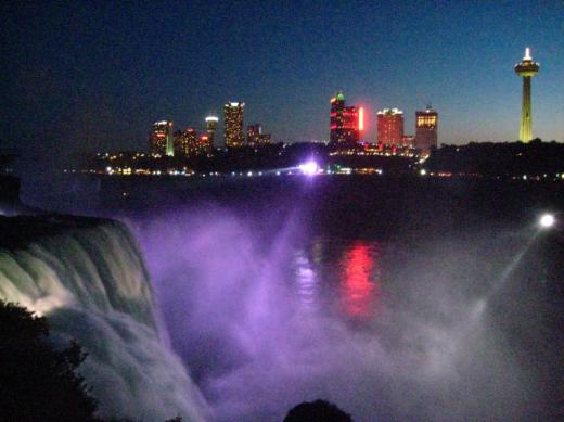 Niagara Falls and Canada at night, NY