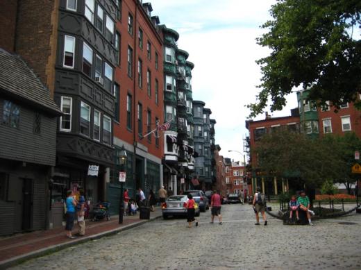 Cobbled street and Revere's house, Boston, MA