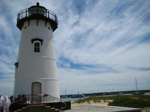 Lighthouse and yacht, Martha's Vineyard, MA