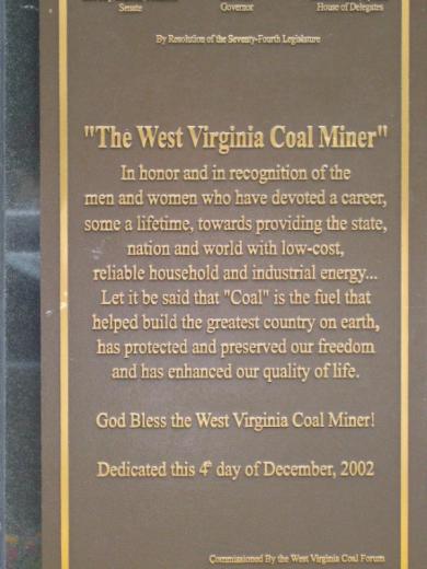 Detail of inscription on miners' statue, Charleston, WV